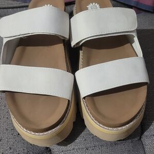 Yellow Box White and Tan Platform Sandals